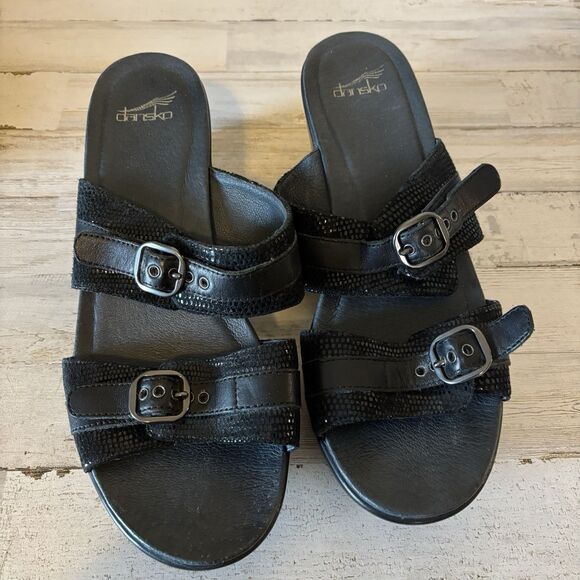 Dansko Jessie Black Leather Slip-On Platform Sandals Womens Size 42 (US 11.5) - Picture 2 of 10